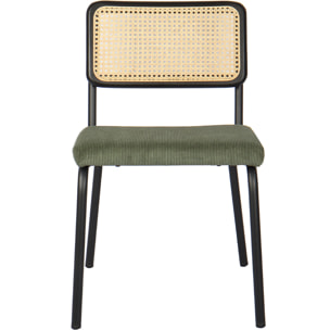 Lot de 2 chaises noires, cannage et velours côtelé - PAULA