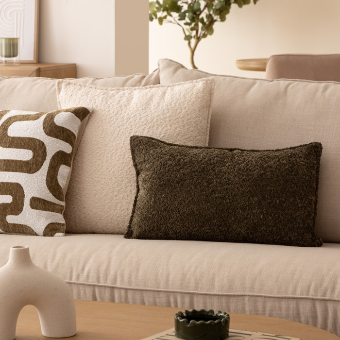 Coussin bouclette Soana vert kaki 30x50cm