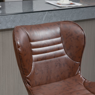 Juego de 2 Taburetes de Bar Tapizado en Cuero Sintético Taburetes Altos de Comedor Regulable en Altura Giratorio con Respaldo y Reposapiés 46,5x54x88-108 cm Marrón