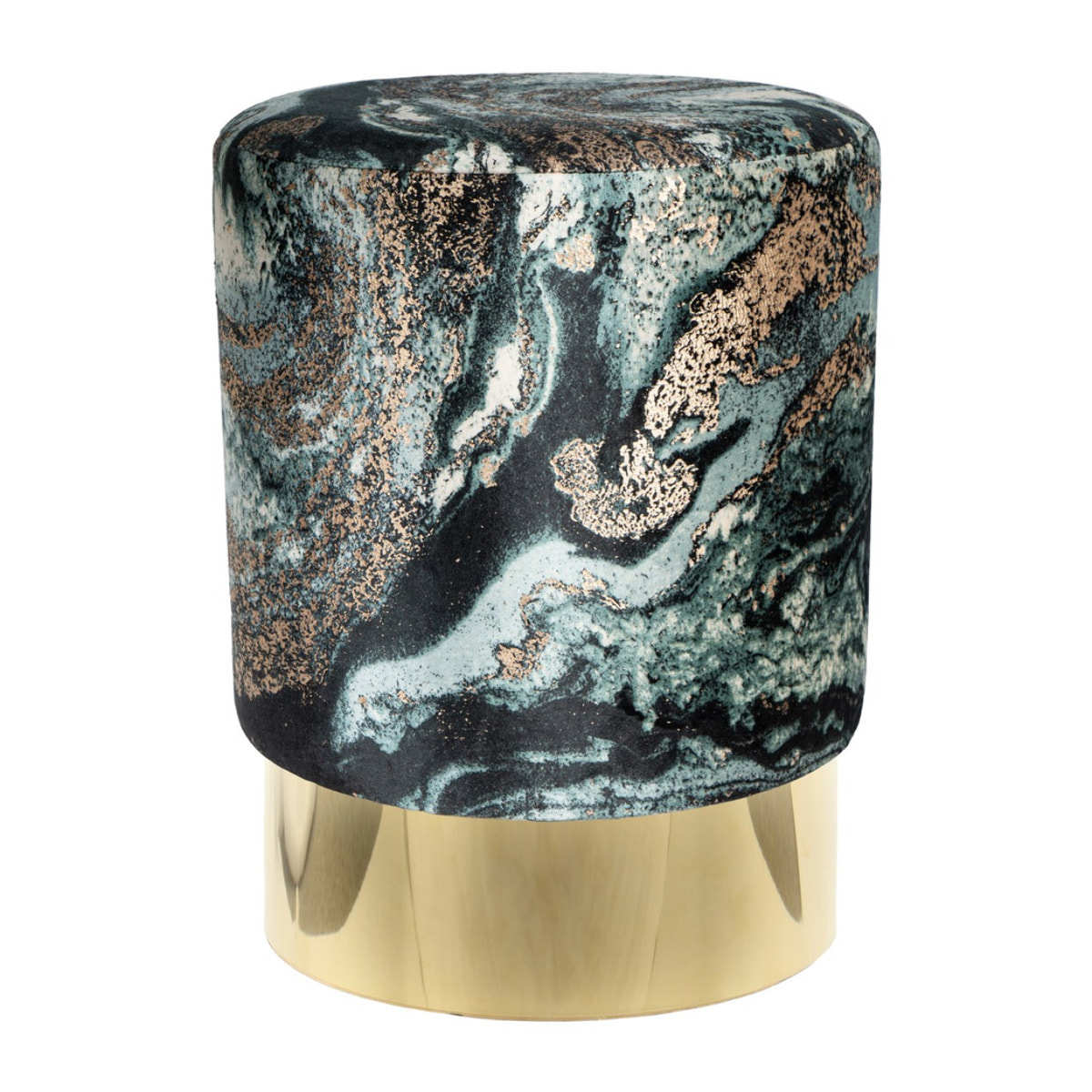 Pouf contenitore Gipsy in velluto verde scuro e oro