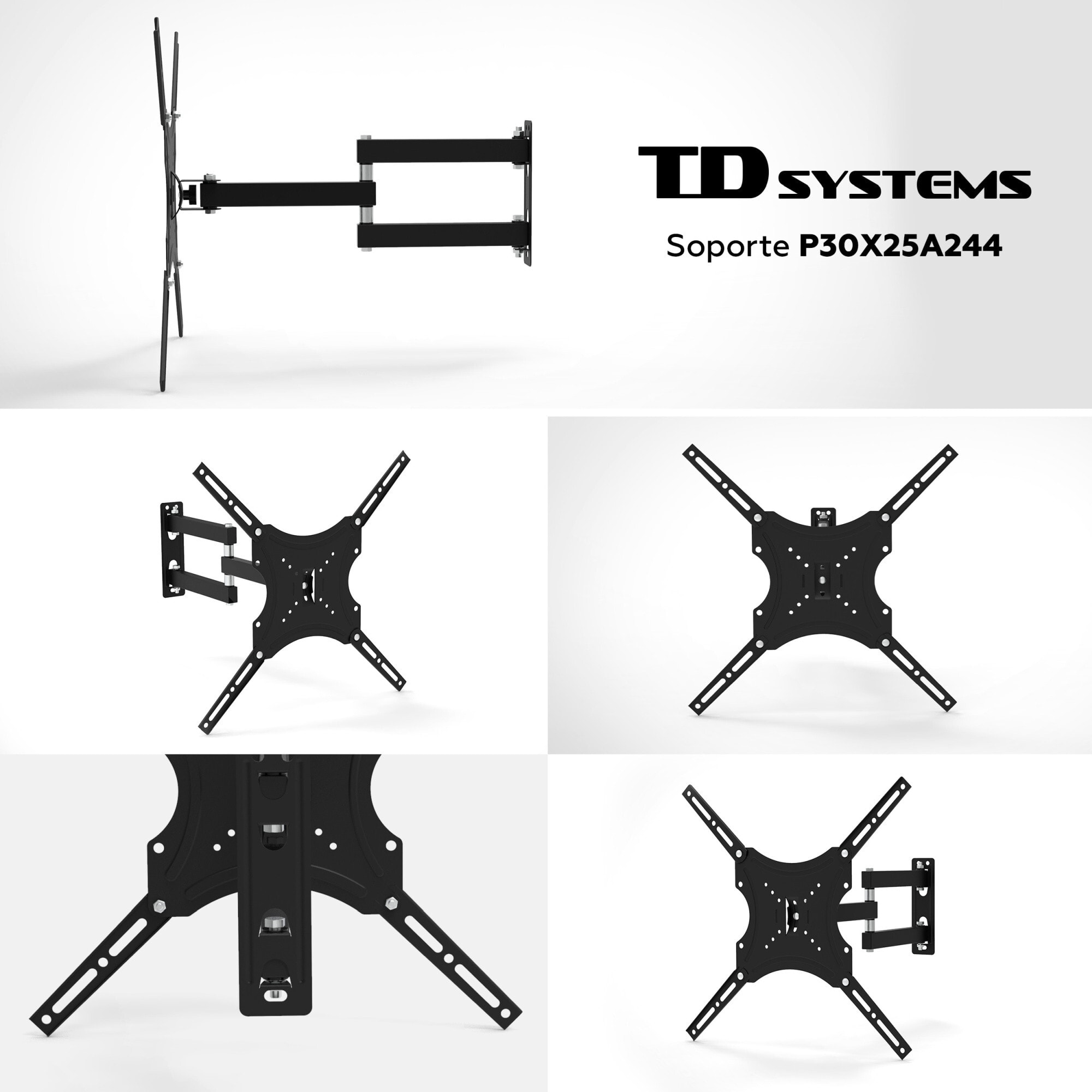 Soporte de TV pared articulado doble e inclinable de perfil bajo para pantallas de 14 a 40 pulgadas. VESA máximo de 400 x 400 mm - TD Systems P30X25A244