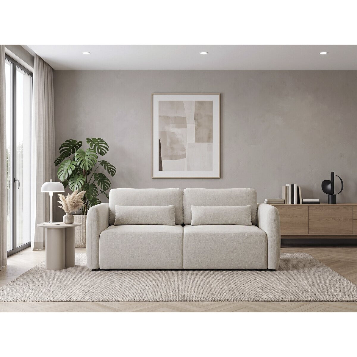 Canapé droit convertible en tissu "Concorde" 3 places - Beige