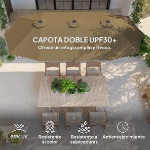 Sombrilla Doble 4x2,2 m Sombrilla Terraza Exterior con Manivela Manual Impermeable y Protección UV30+ Parasol Grande para Terraza Playa Piscina Café