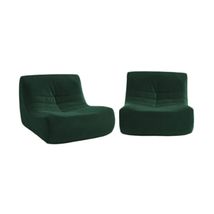 Fauteuil chauffeuse en velours style contemporain 2 places vert