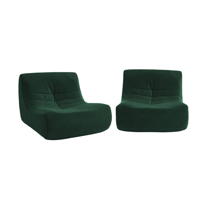 Fauteuil chauffeuse en velours style contemporain 2 places vert