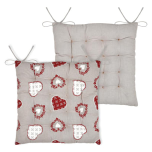Galette de chaise coeurs esprit chalet en coton - Taupe