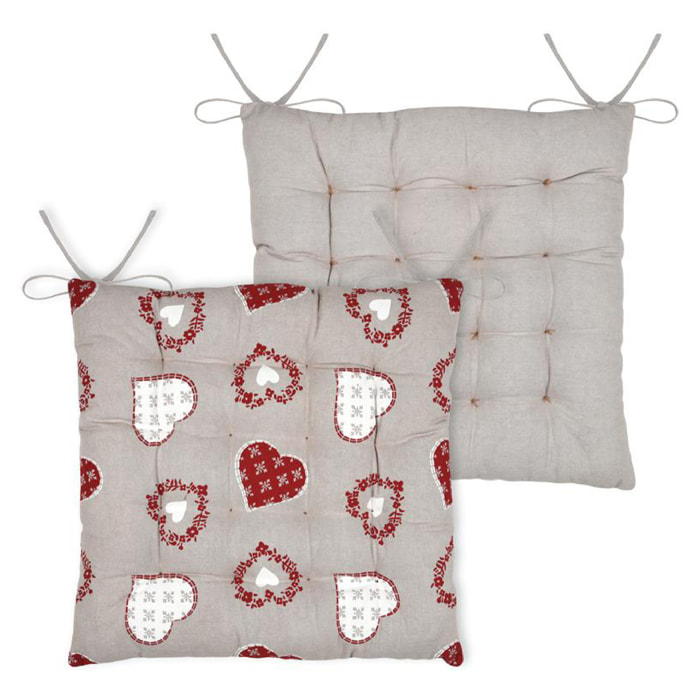 Galette de chaise coeurs esprit chalet en coton - Taupe