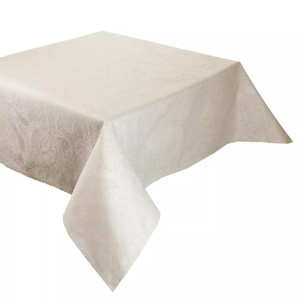 Nappe pur coton enduit motif jacquard beige Mille isaphire parchemin