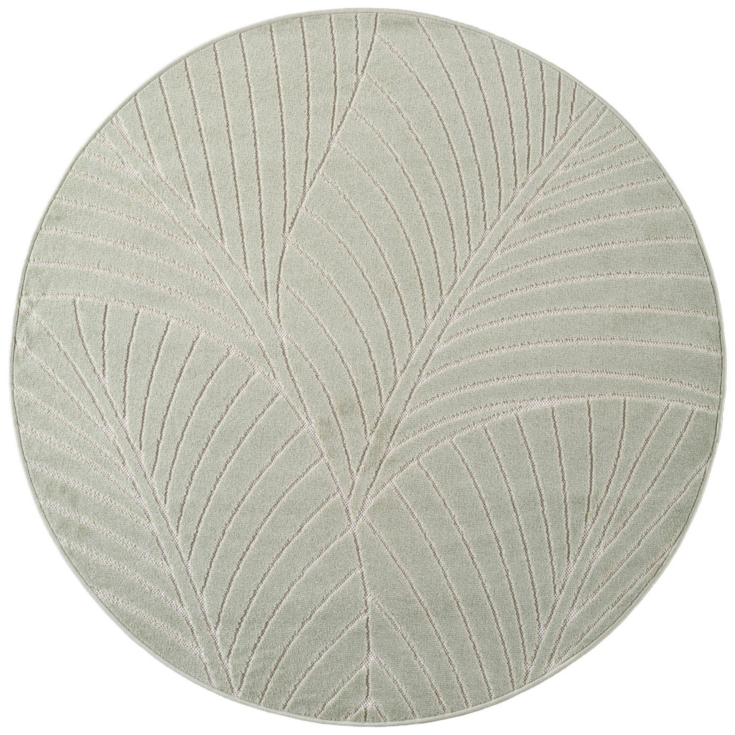 NOVA - Tapis intérieur/extérieur rond vert à motif feuilles