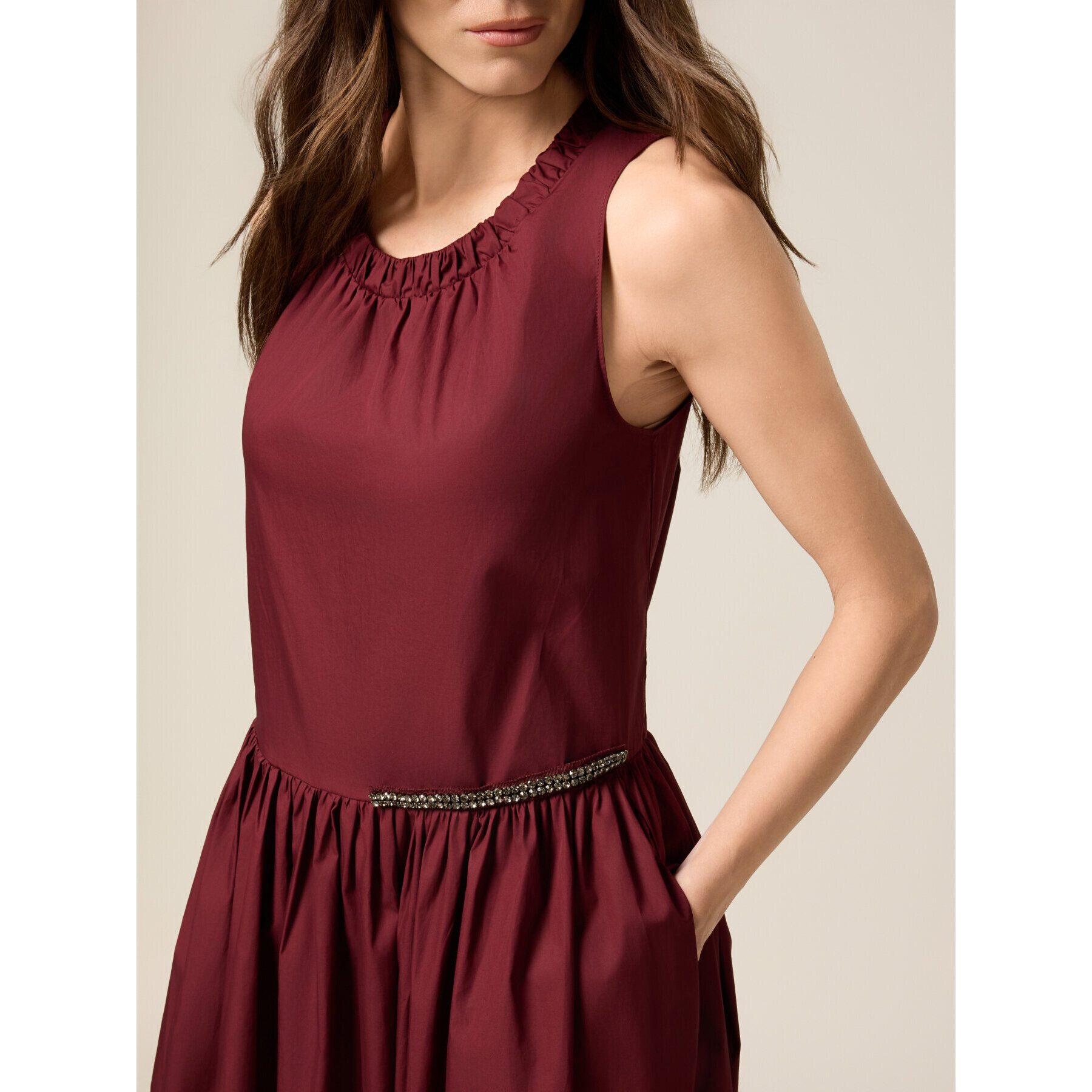 Oltre - Vestito flare midi in popeline - Bordeaux