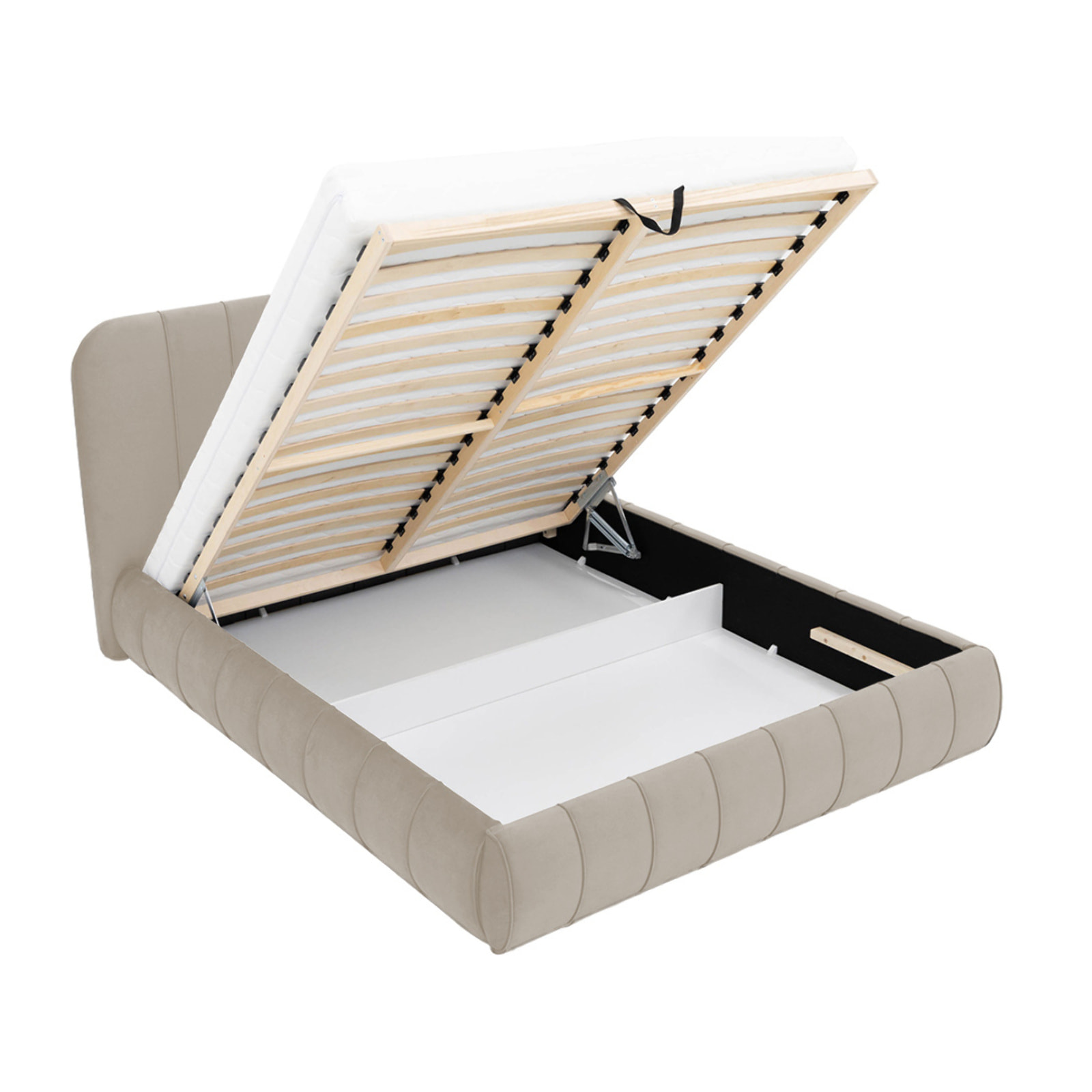 Elsa - lit coffre - 160x200 cm - en velours - sommier inclus - Beige