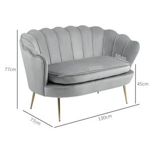 Canapé 2 places coquillage canapé design dim. 130L x 77l x 77H cm pieds dorés effilés velours gris