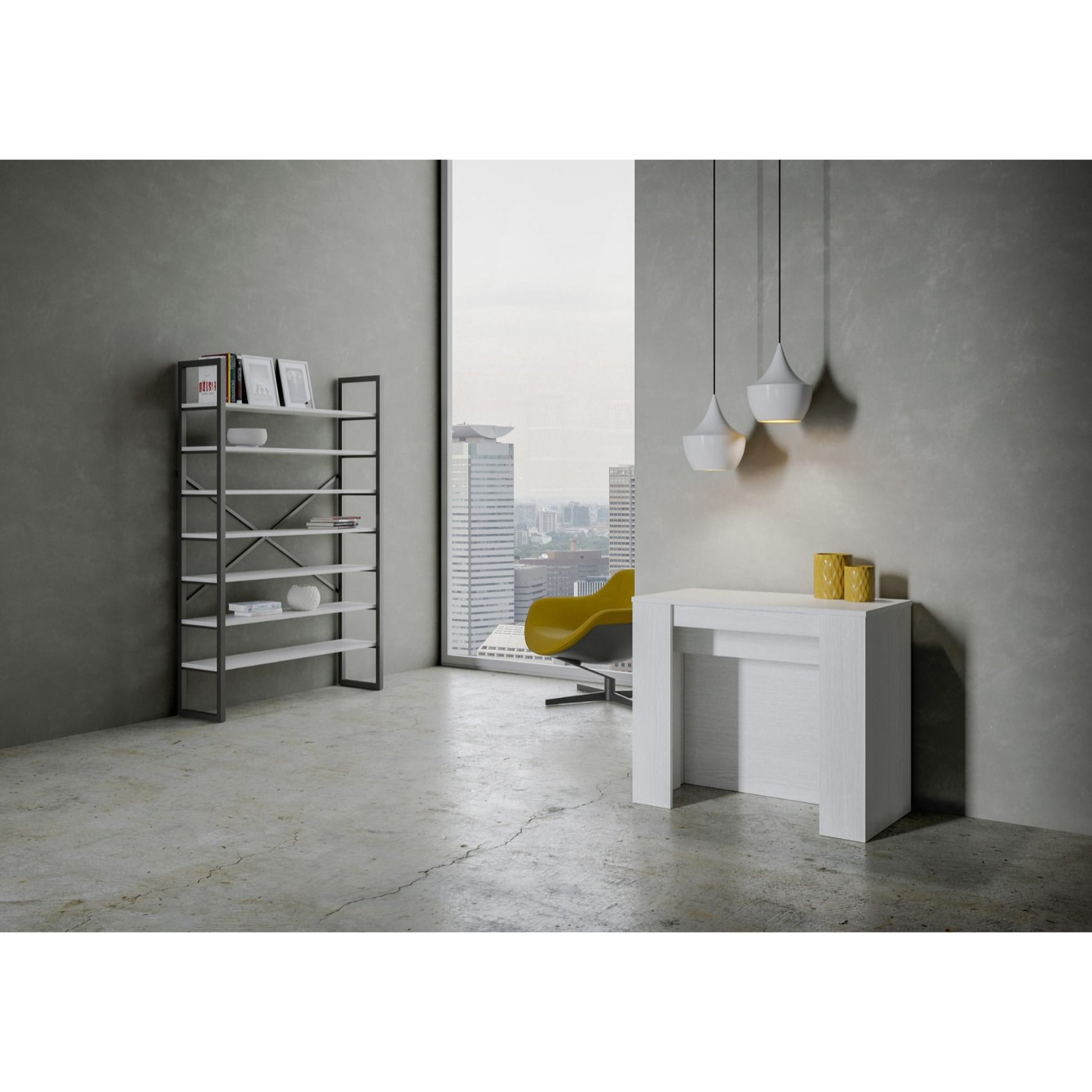 Console extensible 90x48/296 cm Venus Frêne Blanc rallonges internes