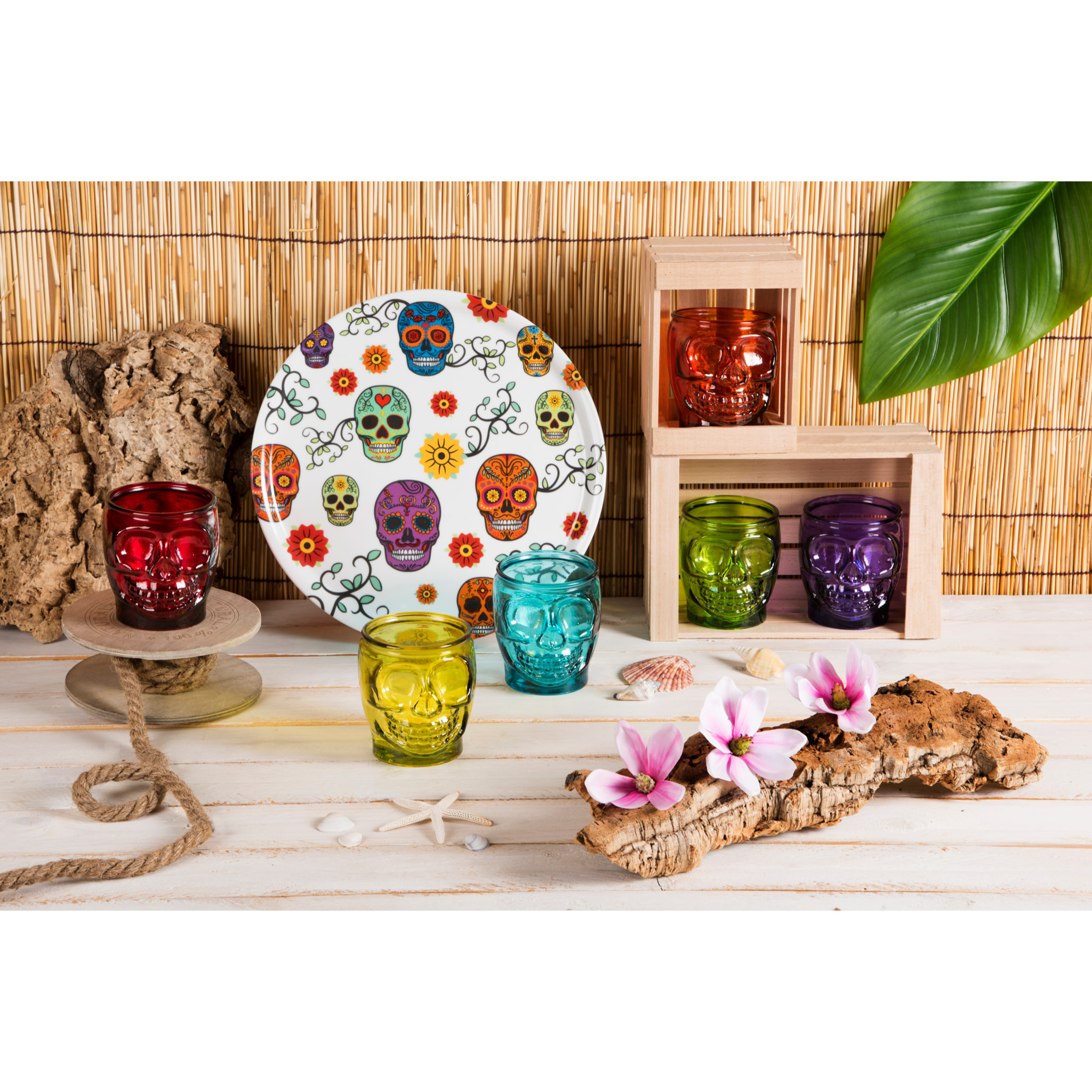 Set 6 Piatti Pizza Excelsa – Calavera, Porcellana Multicolore