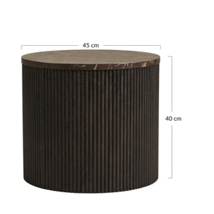 Finn - bout de canapé plateau effet marbre et pieds en tasseaux de bois en FSC  100% - 40 cm - Marron