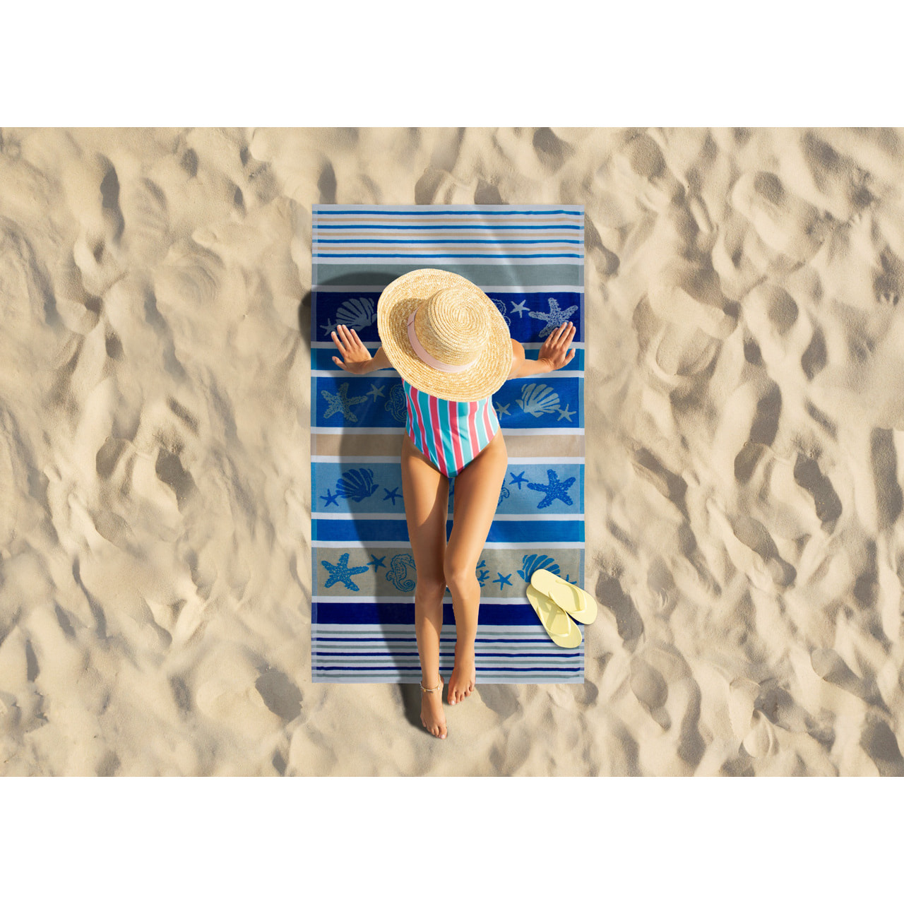 Telo Mare Spugna Jacquard Spiaggia Disegno Atlantic