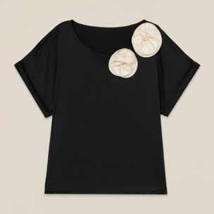 Oltre - Camiseta bimatérica con aplicaciones - Negro