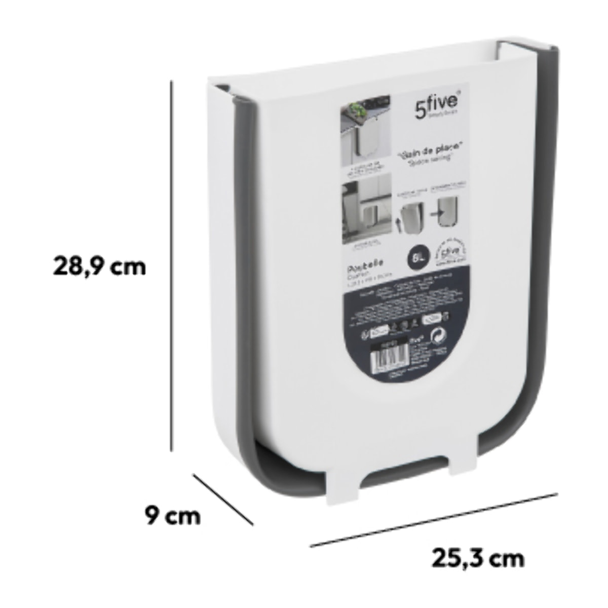 Poubelle rétractable 8L Noir & blanc