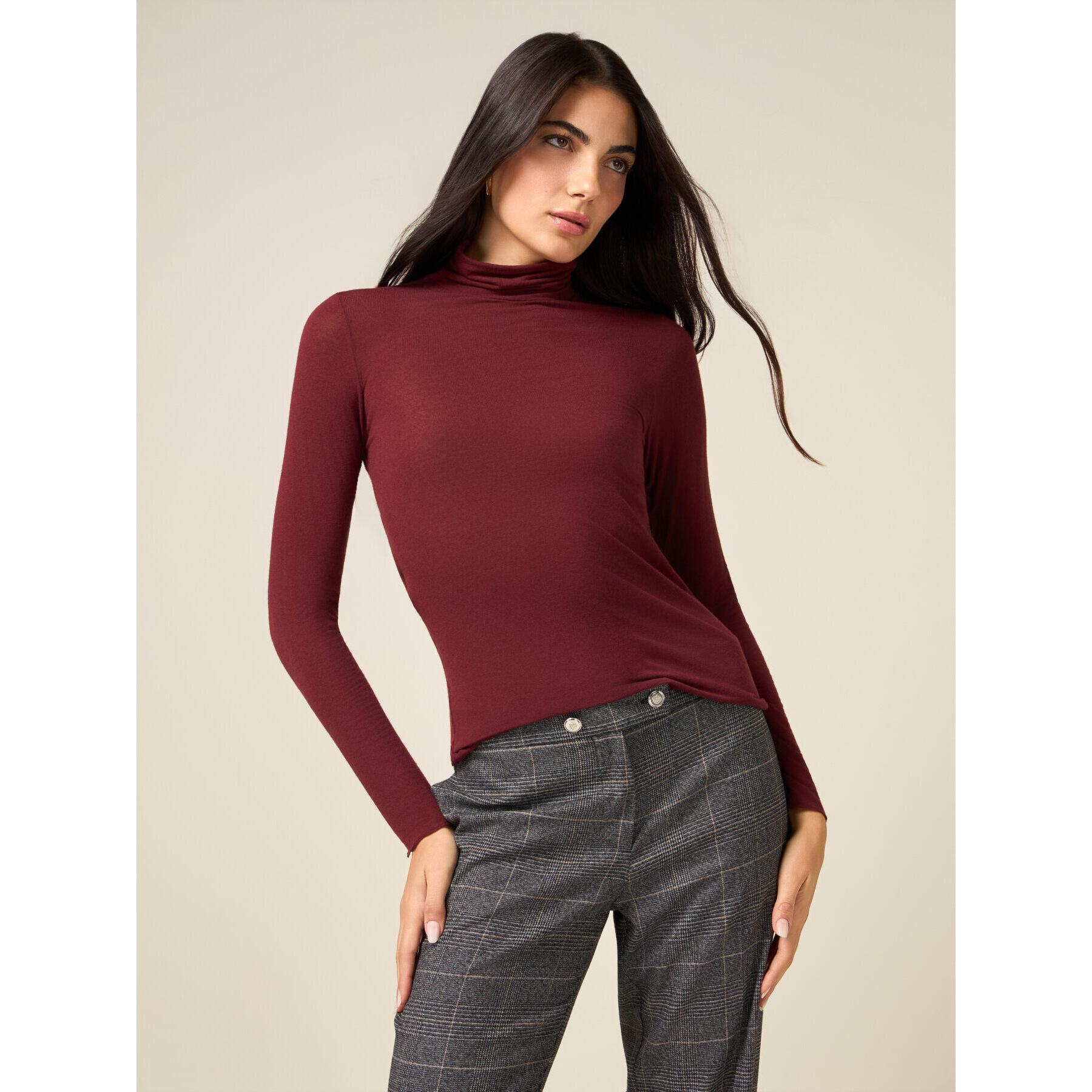 Oltre - T-shirt dolcevita misto modal - Bordeaux