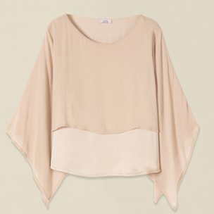 Oltre - Blusa bimaterica con sovrapposizione - Beige