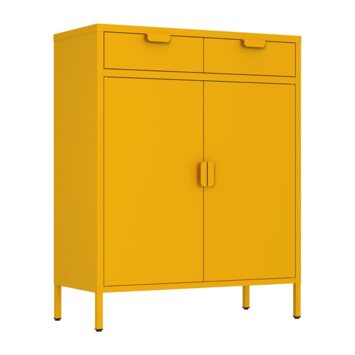 Credenza metallo 2 ante e 2 cassetti 80x38x110cm senape - Pop