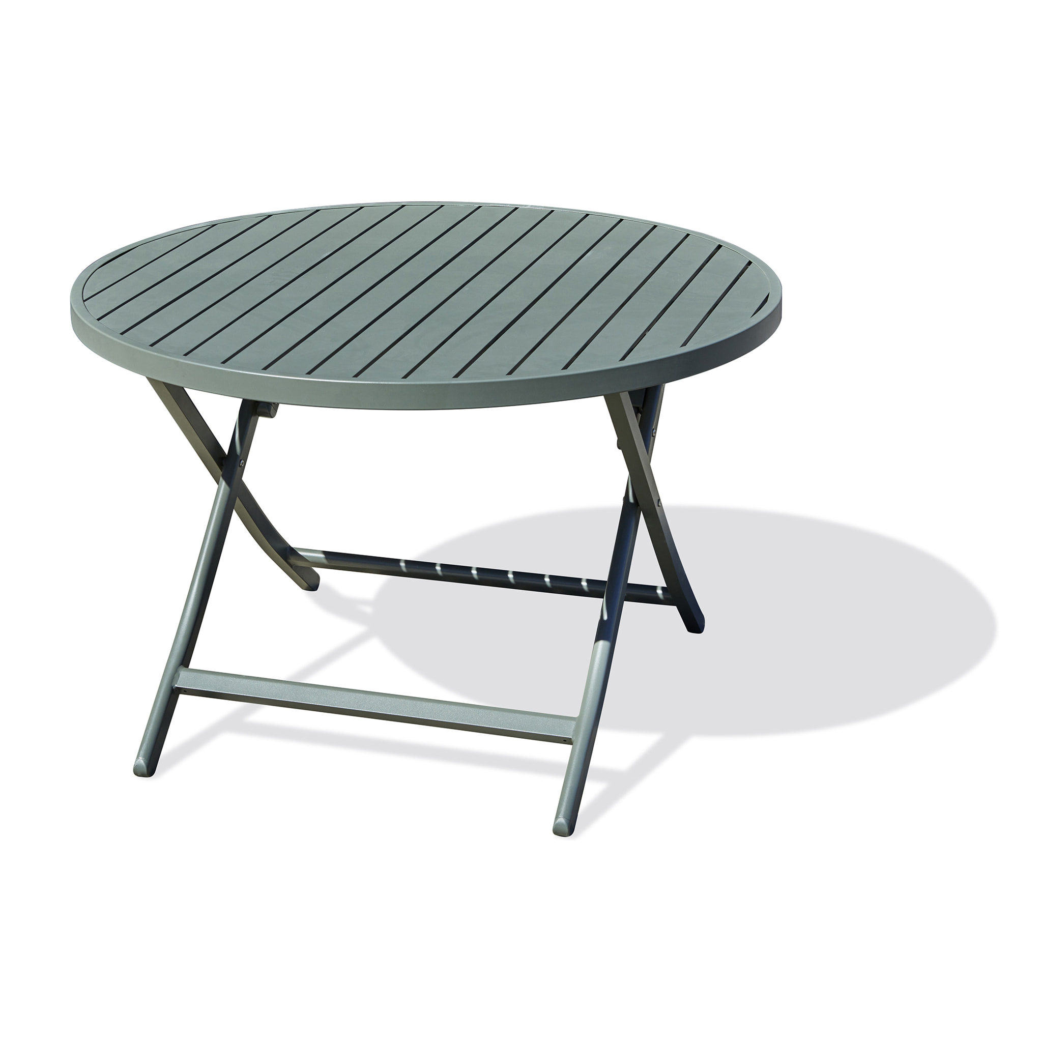 MARIUS - Table de jardin ronde pliante en aluminium vert