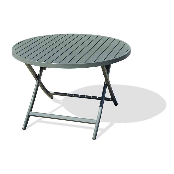 MARIUS - Table de jardin ronde pliante en aluminium vert