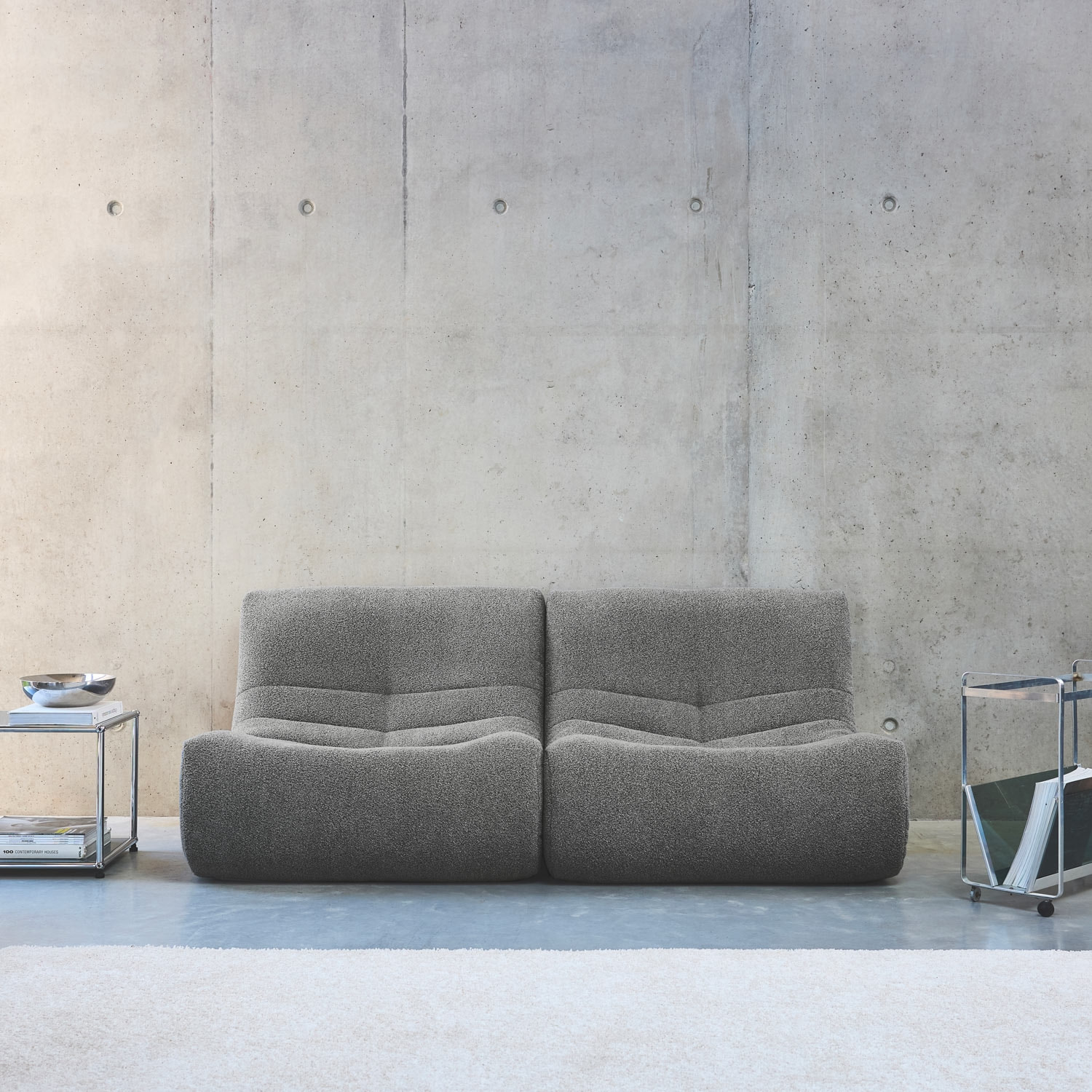 Lot de 2 fauteuils chauffeuses en bouclette texturée gris style contemporain 1 place