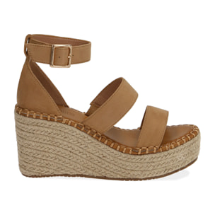 Sandalias microfibra coñac cuña 9 cm