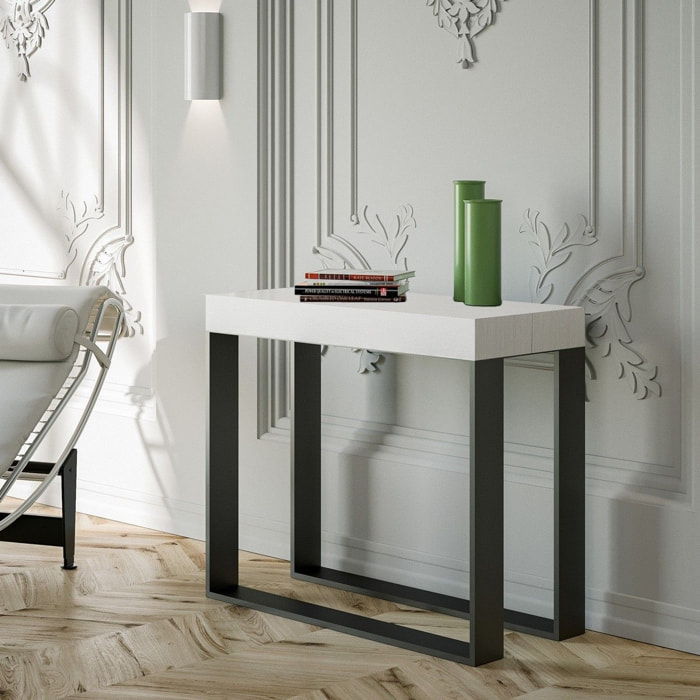 Console extensible 90x40/196 cm Elettra Small Frêne Blanc cadre Anthracite