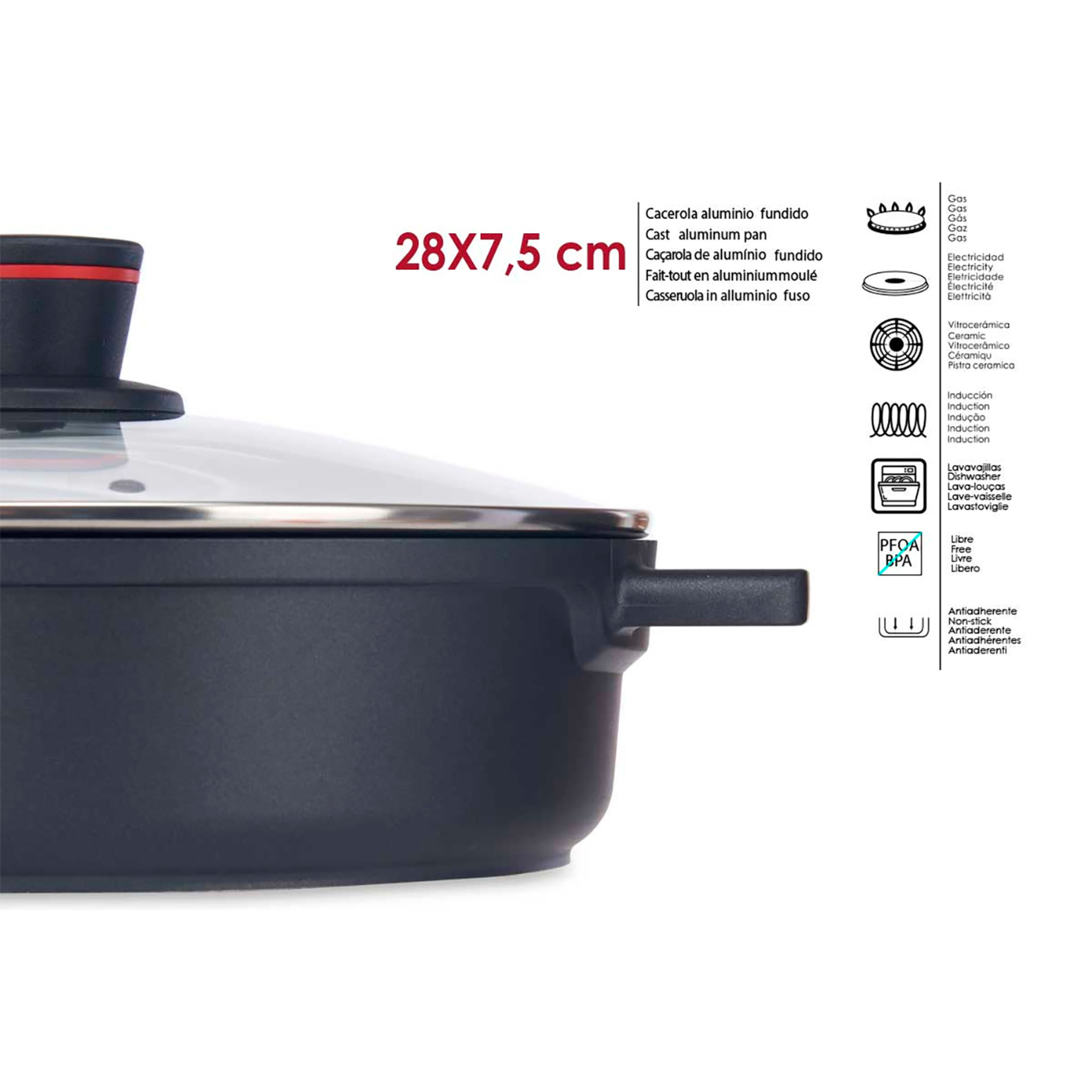 CASSERUOLA 28X7,5CM IN LEGHE MOLTEN A INDUZIONE COMPLETA