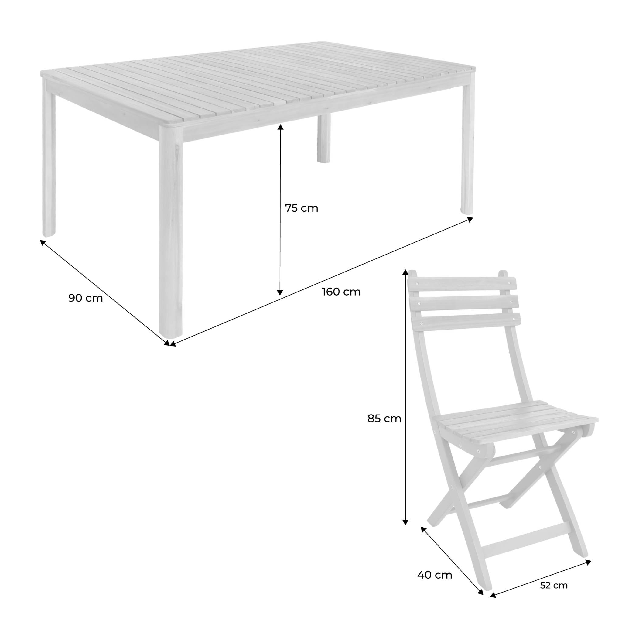 Table de jardin acacia avec coins arrondis + 8 assises blanc. 160 x 90 x 75 cm