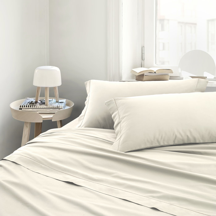 Completo letto in raso tinta unita avorio 100% cotone