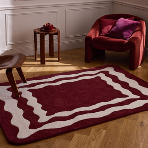 PANTONE - Tapis en laine fait main Rouge D'ORAGE à motif wavy bordeaux
