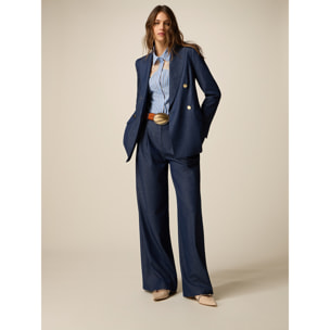 Oltre - Pantalones palazzo efecto denim - Azul