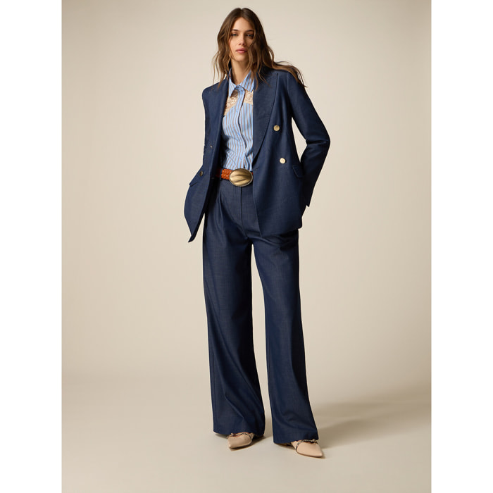 Oltre - Pantalones palazzo efecto denim - Azul