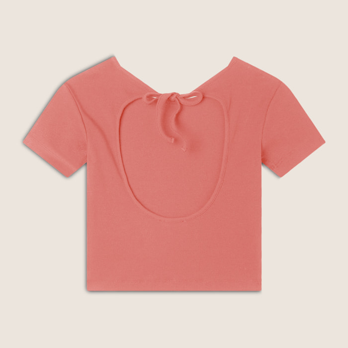 T-shirt slim fit a costine con apertura sulla schiena