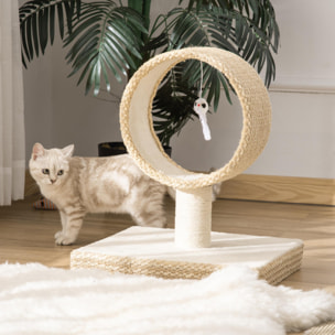 Árbol para Gatos Pequeño con Túnel Poste Rascador de Yute Juguete Colgante Beige