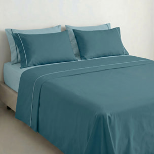Completo Lenzuola in 100% Cotone con Piping Elegante, Set Letto Morbido e Traspirante con Lenzuolo Sopra, Sotto con Angoli Elasticizzati e Federa Coordinata