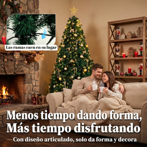 Árbol de Navidad con 296 LED Blanco Cálido, 230 cm, Árbol de Navidad Decorativo, 1405 Ramas Ignífugas, Estrella, 42 Bolas, 30 Lazos y Decoración Dorada, Verde