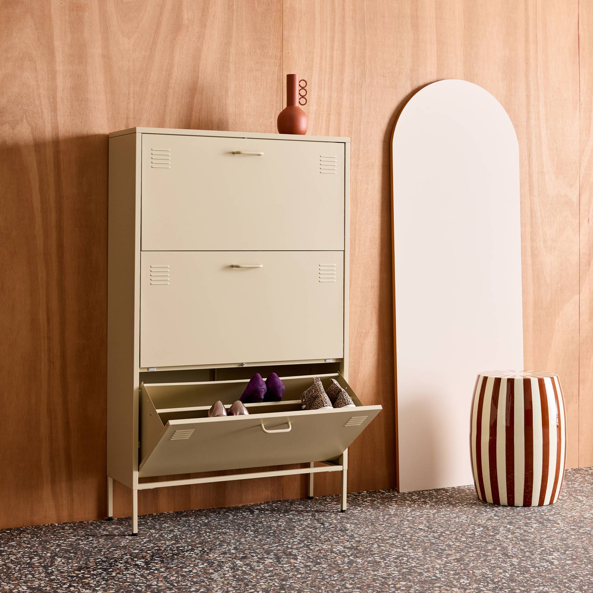 Meuble à chaussures industriel métal 3 abattants ALABAMA