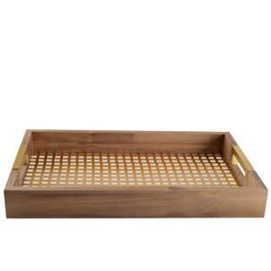 Plateau en bois avec poignees dorees 40x25x5cm