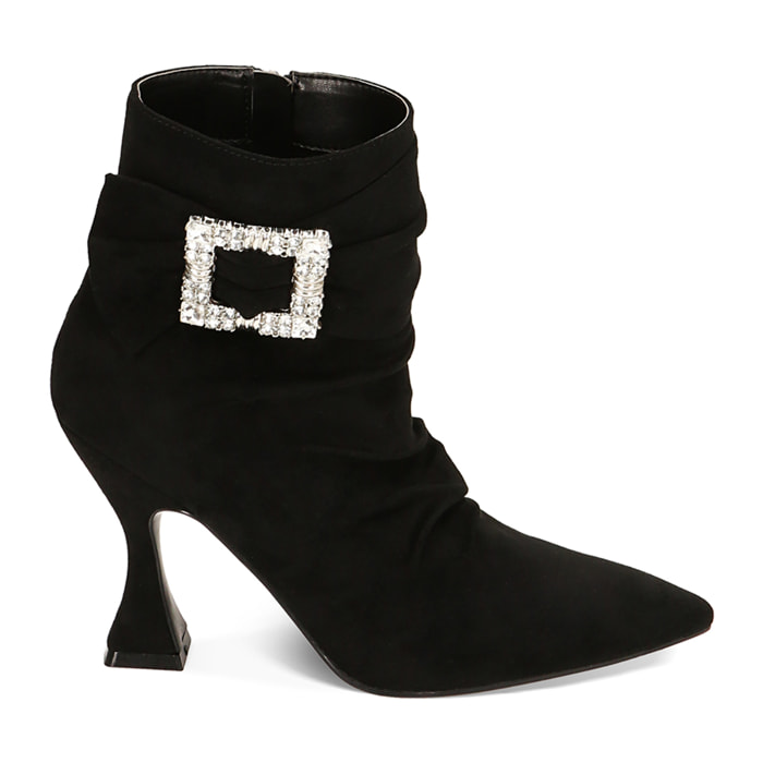 Stivaletti gioiello neri in microfibra, tacco 9 cm