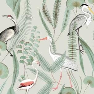 Papier peint oiseaux herons Vert