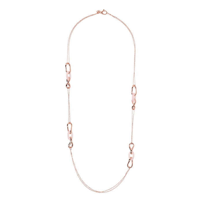 Collana Lunga con Station di Maglie Intrecciate e Pietra Naturale Quarzo Rosa