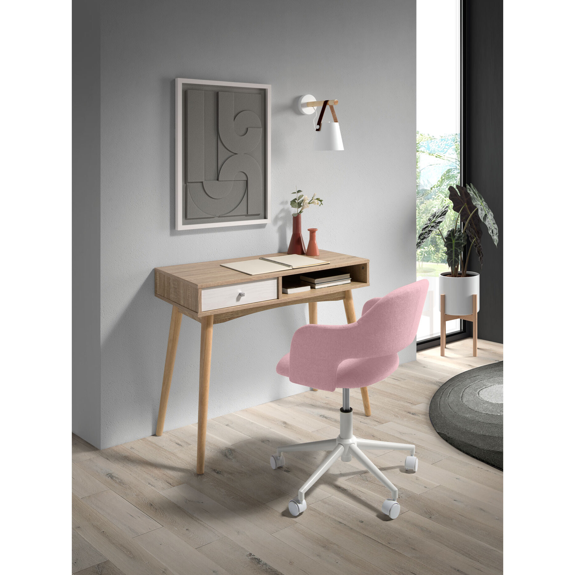 Silla de estudio Mia tela rosa 81x58x58 cm