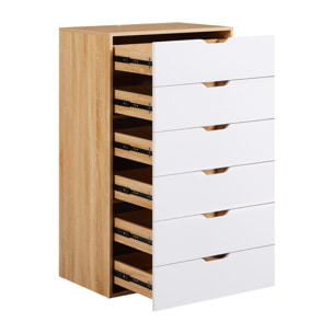 Cassettiera 6 cassetti bianca e rovere 68x40x115 cm - Sky