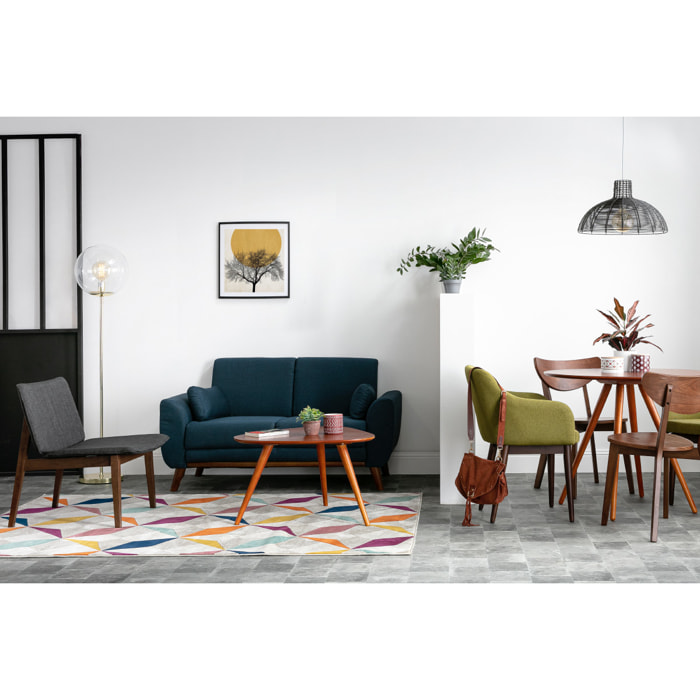 Canapé scandinave 2 places en tissu effet velours jaune moutarde et bois clair EKTOR