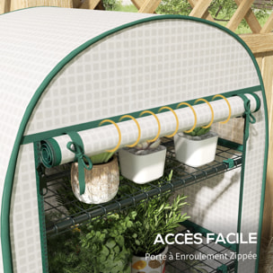 Serre de jardin serre de balcon 4 étagères métal porte zippée enroulable 80 x 49 x 160 cm PE blanc