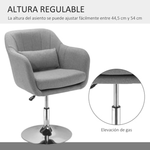 HOMCOM Taburete de Bar Giratoria 360° Silla de Oficina Cocina Peluquería con Altura Ajustable Respaldo Envolvente Reposabrazos y Cojín 60x60x79-91 cm Gris